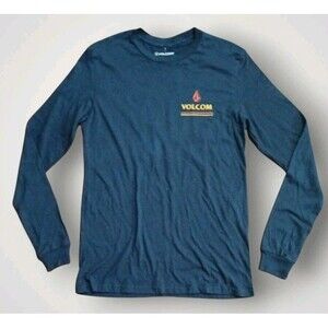 Volcom Men's Long Sleeve Graphic T-Shirt Blue Size S NWT Double Sided